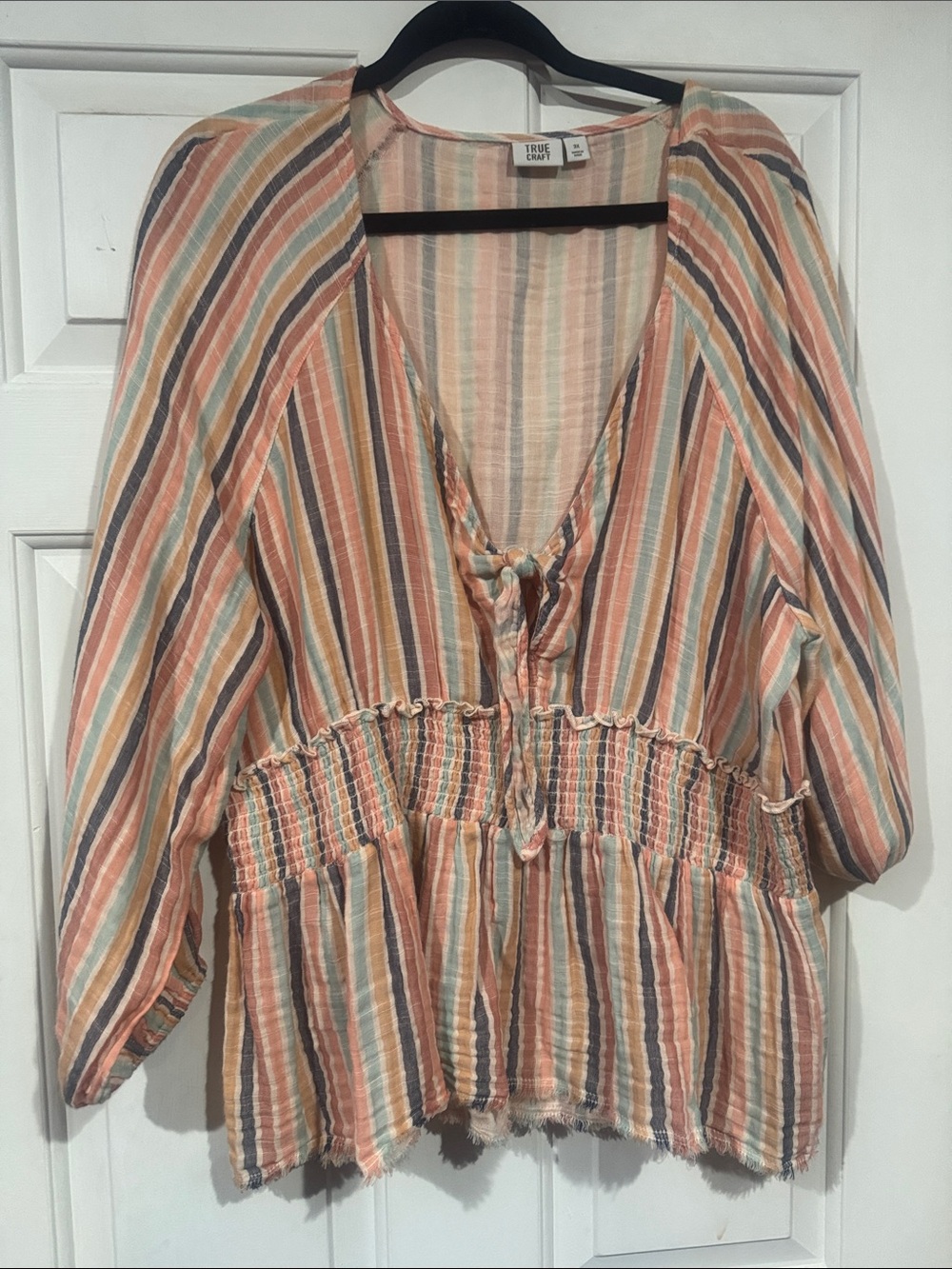 True Craft Peach Multi-Stripe Peasant Tunic